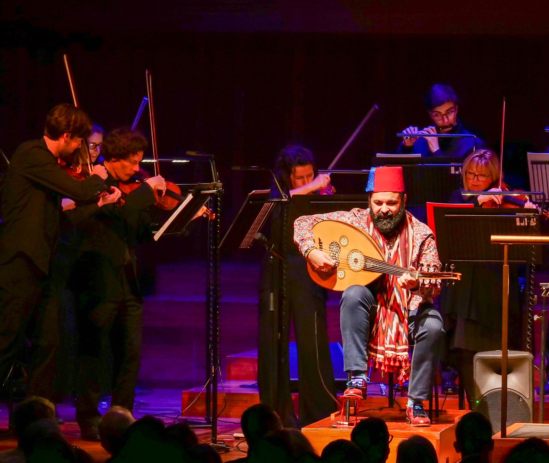 Joseph Tawadros performing with Britten Sinfonia at Milton Court Concert Hall